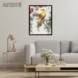 "Artery8 Bush Warbler & Drooping Peach Tree Framed Canvas Wall Art Print Kashu - Size: W12"" x H16""" - thumbnail 3