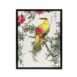 "Artery8 Bush Warbler & Drooping Peach Tree Framed Canvas Wall Art Print Kashu - Size: W12"" x H16""" - thumbnail 1