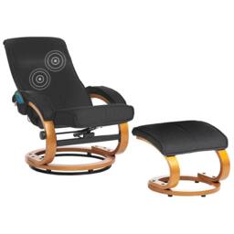 Wyld and Coco Black Retro Recliner Armchair Footstool Polyester Upholstery - thumbnail 2