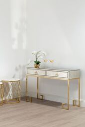 Orsina Luxurious Gold Finish Console Table With Two Drawers, Antique Glass Console Table, Spacious Decorative Table - thumbnail 2