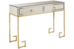 Orsina Luxurious Gold Finish Console Table With Two Drawers, Antique Glass Console Table, Spacious Decorative Table - thumbnail 3