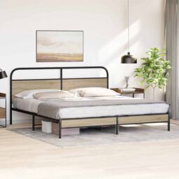 Berkfield Home Metal Bed Frame without Mattress Smoked Oak 180x200 cm Super King in Brown - thumbnail 4