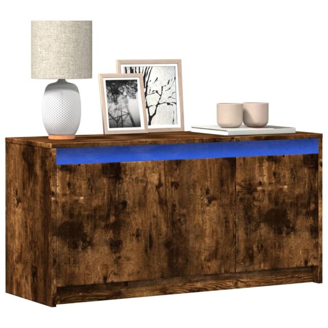 Berkfield Home TV Cabinet with LED Smoked Oak 100x34x50 cm Engineered Wood in Brown - Size: 100 x 34 x 50 cm - image 1