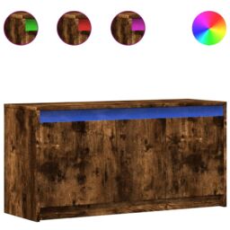 Berkfield Home TV Cabinet with LED Smoked Oak 100x34x50 cm Engineered Wood in Brown - Size: 100 x 34 x 50 cm - thumbnail 2