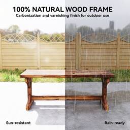 OUTSUNNY Wooden Garden Bench, Rustic Backless Outdoor Loveseat, Carbonised in Brown - Size: 2 Seater - thumbnail 4