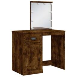 Berkfield Home Dressing Table with LED Lights Smoked Oak 90x42x132.5 cm in Brown - thumbnail 3