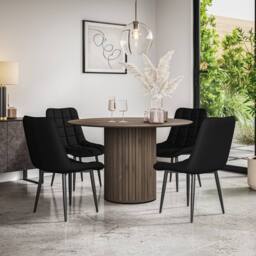 More4Homes Arlo Walnut Table Top W Walnut Legs + Nova Faux Leather Dining Chair Set Of 4 in Black - thumbnail 1