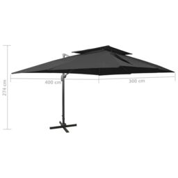 Berkfield Home Cantilever Garden Parasol with Double Top Black 400x300 cm - thumbnail 9