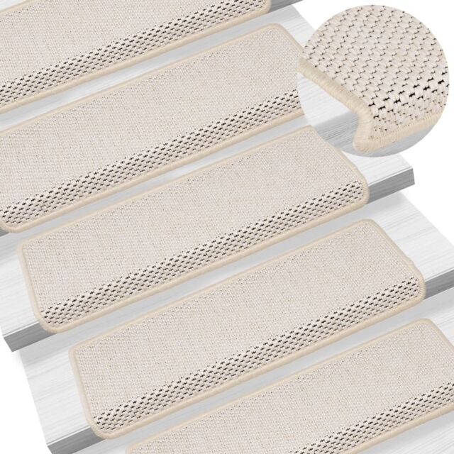 Berkfield Home Stair Mats Self-adhesive Sisal-Look 15 pcs 65x21x4 cm Cream - Size: Medium - image 1