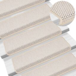 Berkfield Home Stair Mats Self-adhesive Sisal-Look 15 pcs 65x21x4 cm Cream - Size: Medium - thumbnail 1