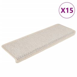 Berkfield Home Stair Mats Self-adhesive Sisal-Look 15 pcs 65x21x4 cm Cream - Size: Medium - thumbnail 2