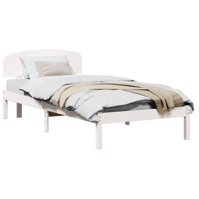 Berkfield Home White Bed Frame with Headboard White 90x200 cm Solid Wood Pine - image 1