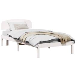 Berkfield Home White Bed Frame with Headboard White 90x200 cm Solid Wood Pine - thumbnail 1