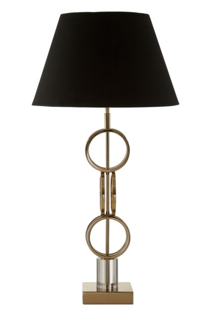 Orsina Gold Finish Table Lamp with Dual Ring Base, Modern Black & Gold Fabric Shade Lamp, Accent Table Light - image 1