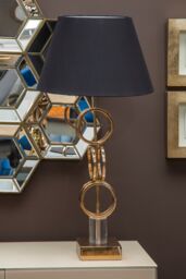 Orsina Gold Finish Table Lamp with Dual Ring Base, Modern Black & Gold Fabric Shade Lamp, Accent Table Light - thumbnail 2