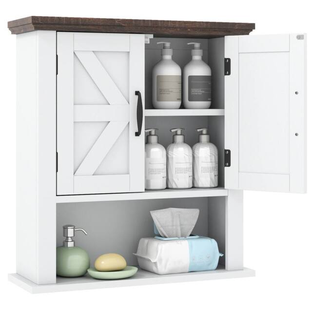 Costway Medicine Cabinet with Doors Farmhouse Wall Mounted Bathroom Cabinet in White - image 1