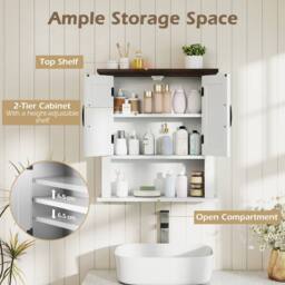 Costway Medicine Cabinet with Doors Farmhouse Wall Mounted Bathroom Cabinet in White - thumbnail 8
