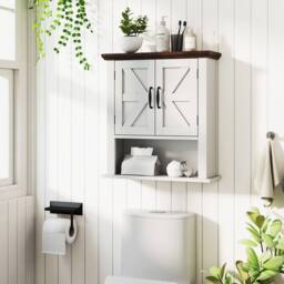 Costway Medicine Cabinet with Doors Farmhouse Wall Mounted Bathroom Cabinet in White - thumbnail 3