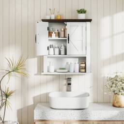 Costway Medicine Cabinet with Doors Farmhouse Wall Mounted Bathroom Cabinet in White - thumbnail 4