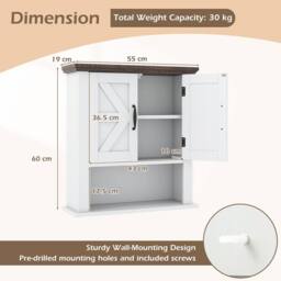 Costway Medicine Cabinet with Doors Farmhouse Wall Mounted Bathroom Cabinet in White - thumbnail 2