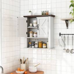 Costway Medicine Cabinet with Doors Farmhouse Wall Mounted Bathroom Cabinet in White - thumbnail 5