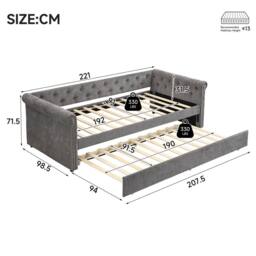 BTM 3ft Single Upholstered Daybed Velvet Sofa Bed Youth Bed Frame in Grey - thumbnail 4