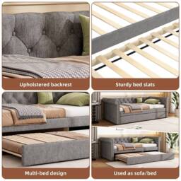 BTM 3ft Single Upholstered Daybed Velvet Sofa Bed Youth Bed Frame in Grey - thumbnail 6