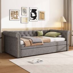 BTM 3ft Single Upholstered Daybed Velvet Sofa Bed Youth Bed Frame in Grey - thumbnail 3