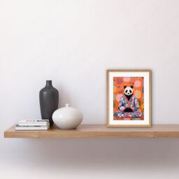 Artery8 Wall Art Print Meditating Panda Meditation Yogi in Floral Kimono Conceptual Art Vibrant Bold Colourful Acrylic Painting Artwork Framed 9X7 - thumbnail 2