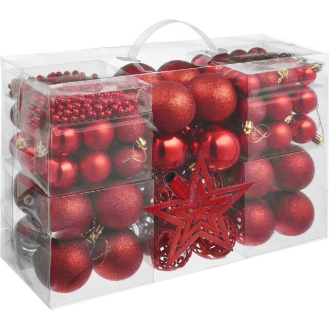 tectake Christmas Decorations - 84 Red Baubles, String Of Beads, Star Tree Topper - image 1