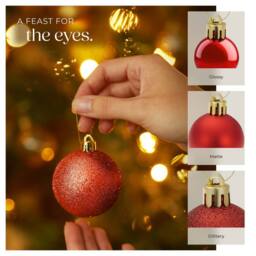tectake Christmas Decorations - 84 Red Baubles, String Of Beads, Star Tree Topper - thumbnail 3