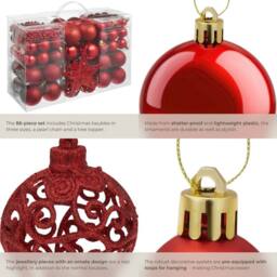 tectake Christmas Decorations - 84 Red Baubles, String Of Beads, Star Tree Topper - thumbnail 5