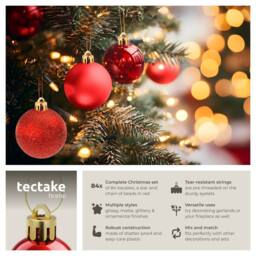 tectake Christmas Decorations - 84 Red Baubles, String Of Beads, Star Tree Topper - thumbnail 2