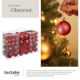 tectake Christmas Decorations - 84 Red Baubles, String Of Beads, Star Tree Topper - thumbnail 4