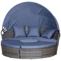 OUTSUNNY Rattan Garden Daybed Sun Lounger Sofa Set w/ Canopy in Grey - thumbnail 2