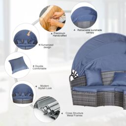 OUTSUNNY Rattan Garden Daybed Sun Lounger Sofa Set w/ Canopy in Grey - thumbnail 5