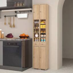 FORGEVIO Slim Bathroom Tall Cabinet w/ 1 Drawer & 5 Adjustable in Brown - thumbnail 5
