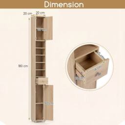 FORGEVIO Slim Bathroom Tall Cabinet w/ 1 Drawer & 5 Adjustable in Brown - thumbnail 2