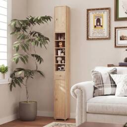 FORGEVIO Slim Bathroom Tall Cabinet w/ 1 Drawer & 5 Adjustable in Brown - thumbnail 3