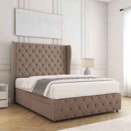 "BSSPOKE Faye Velvet Divan Bed Set 54"" Headboard & 2 Drawers Footend &Mattress in Taupe - Size: Double" - thumbnail 3