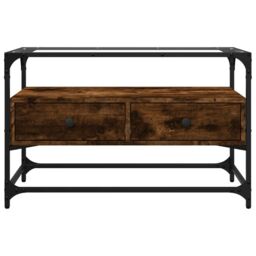 Berkfield Home TV Cabinet with Glass Top Smoked Oak 80x35x51 cm Engineered Wood in Brown - Size: 80 x 35 x 51 cm - thumbnail 4