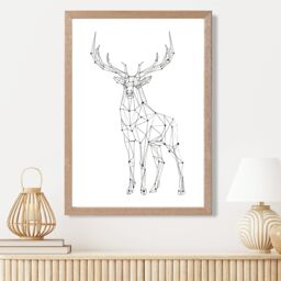 ARTZE Line Art Stag Geometric Animal Framed Print SIZE: A4 with Oak Frame in Black - Size: A3 - thumbnail 2