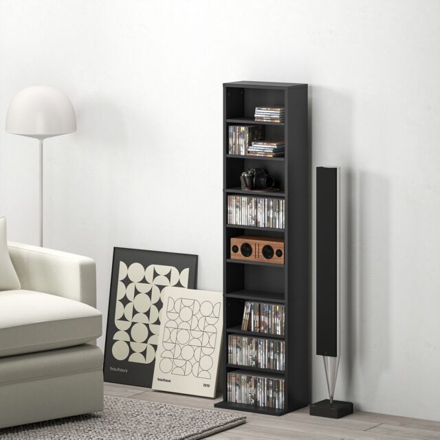 HOMCOM 260 CD Storage Unit 120 DVD Storage Tower with 9 Compartments in Black - image 1