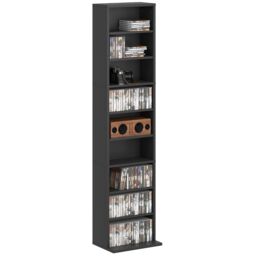 HOMCOM 260 CD Storage Unit 120 DVD Storage Tower with 9 Compartments in Black - thumbnail 2