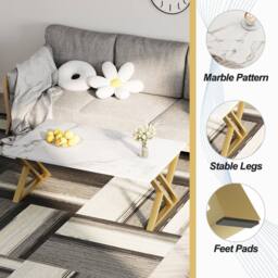 Huhote Coffee Table End Side Table With Metal Frame for Living Room Tea Table in White - thumbnail 8