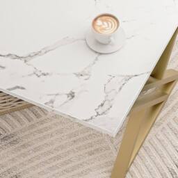 Huhote Coffee Table End Side Table With Metal Frame for Living Room Tea Table in White - thumbnail 9