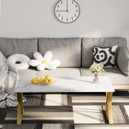 Huhote Coffee Table End Side Table With Metal Frame for Living Room Tea Table in White - thumbnail 5
