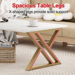 Huhote Coffee Table End Side Table With Metal Frame for Living Room Tea Table in White - thumbnail 7