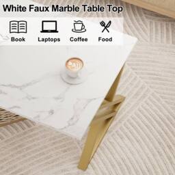 Huhote Coffee Table End Side Table With Metal Frame for Living Room Tea Table in White - thumbnail 6