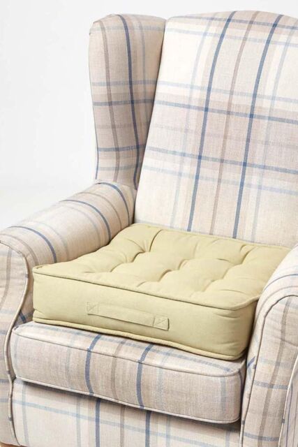 Homescapes Cotton Armchair Booster Cushion in Light Green - Size: 50 cm x 50 cm - image 1